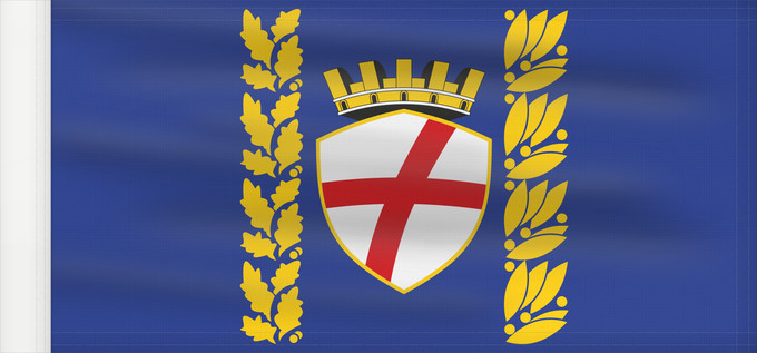 Bandera, con lado del asta reforzado: Rovinja	City of Rovinj	Stadt Rovinj	Della Città di Rovigno	Grada Rovinja	Mesta Rovinja
