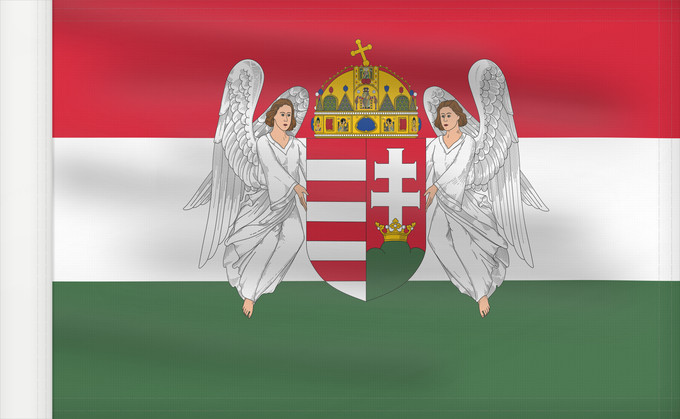 Flagge, mit verstärktem Besatzband: Hungary  1867-1918	A variant of the flag of the Kingdom of Hungary used between 6 November 1915 to 29 November 1918	A Magyar Királyság 1915. november 6. és 1918. november 29. között használt zászlajának egyik változata