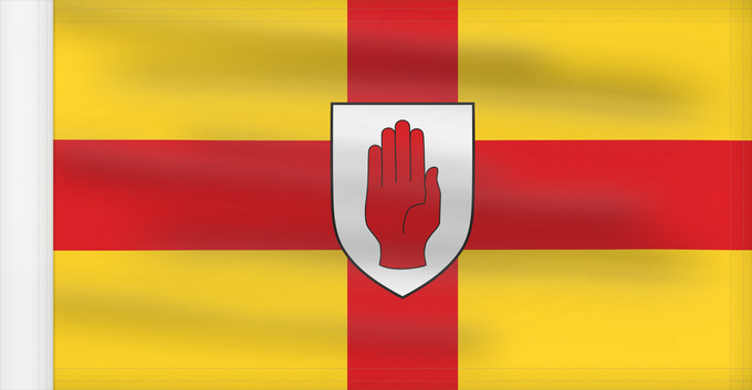 Bandera, con lado del asta reforzado: Ulster	Ulster  heraldic banner of traditional coat of arms of the province	Úlster 