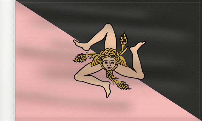 Flag, with reinforced hoist: Sicily pink and black Sicily (pink and black) Sicile (rose et noir) Sicilia (rosa y negro) Sizilien (pink und schwarz) Sicilia (rosa e nero) Sicilian flag - Pink and black version featuring US Città di Palermo colours