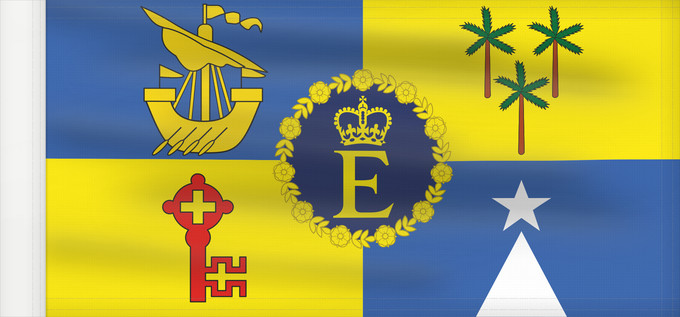 Bandera, con lado del asta reforzado: Royal Standard of Mauritius  1972–1992	Queen Elizabeth II s personal flag for Mauritius	Étendard royal de Maurice (1972–1992)	Estandarte Real de Mauricio (1972–1992)	Königsstandarte von Mauritius (1972–1992)	Stendardo Reale di Mauritius (1972–1992)