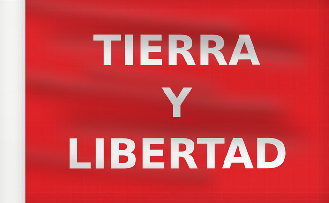 Drapeau, avec guindant renforcé : Partido Liberal Mexicano Roja con el lema Tierra y Libertad en letras blancas usada por los guerrilleros del Partido Liberal Mexicano durante la Revolución Mexicana