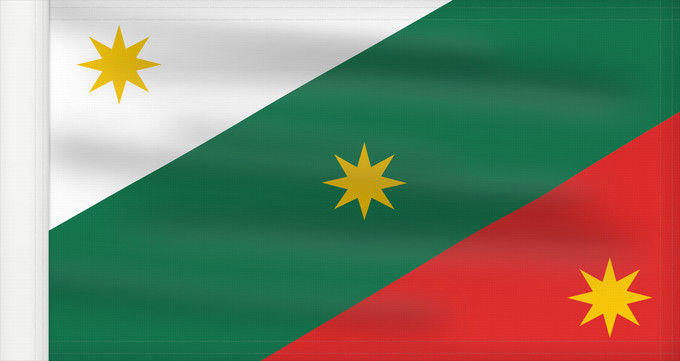 Bandiera, con lato dell'asta rinforzato: Three Guarantees ThreeGuarantees Drapeau des Trois Garanties Tres Garantías Drei Garantien Bandiera delle Tre Garanzie