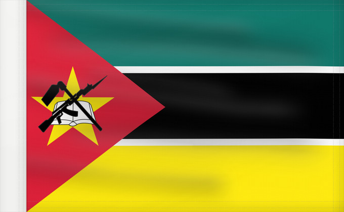 Bandera, con lado del asta reforzado: Mozambique	Mosambik	Mozambico	Moçambique	علم موزمبيق	Mozambiko	Mozambikas Republikas	Sainan i Maozambika	Флаг Мозамбика	Mozambika	Musaanbiiq	Moçambiques	Msumbiji