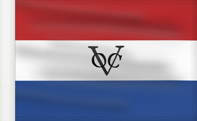 Flagge, mit verstärktem Besatzband: Dutch East India Company	Compagnie néerlandaise des Indes orientales	Compañía Holandesa de las Indias Orientales	Niederländische Ostindien-Kompanie	Compagnia olandese delle Indie orientali	Vereenigde Oost-Indische Compagnie	Das Índias Orientais Neerlandes