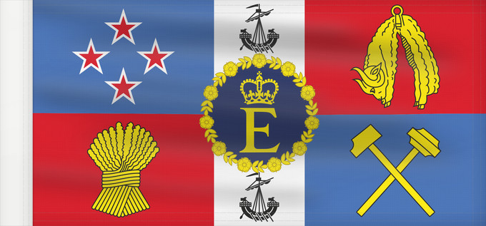 Flagge, mit verstärktem Besatzband: Royal Standard of New Zealand  1962–2022	Queen Elizabeth II s personal flag for New Zealand	Étendard royal de Nouvelle-Zélande (1962–2022)	Estandarte Real de Nueva Zelanda (1962–2022)	Königsstandarte von Neuseeland (1962–2022)	Stendardo Reale della Nuova 