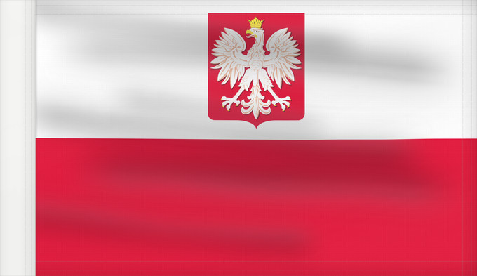 Flag, with reinforced hoist: Poland  state	State flag of Poland	Polski z godłem