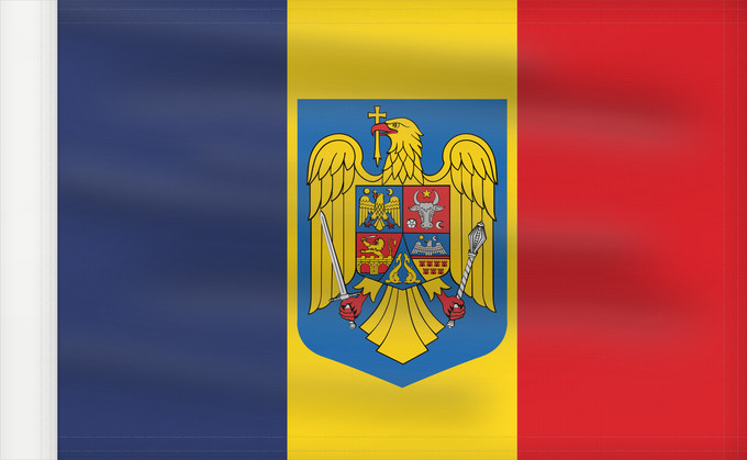 Flag, with reinforced hoist: Romania coat of arms Romania with the coat of arms
