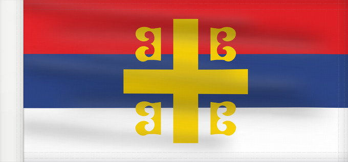 Flag, with reinforced hoist: Serbian Cross alt2 Serbian nationality with the Byzantine cross Nationalité serbe - Croix byzantine Nacionalidad serbia - Cruz bizantina Serbische Nationalität - Byzantinisches Kreuz Nazionalità serba - Croce bizantina