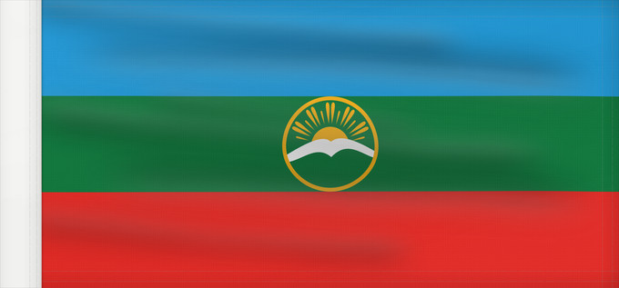 Bandiera, con lato dell'asta rinforzato: Karachay-Cherkessia Karachay-Cherkess Republic Karatchaïévo-Tcherkessie Karatschai-Tscherkessien Karachay-Circassia