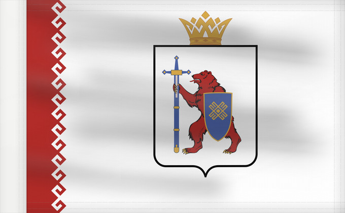 Bandiera, con lato dell'asta rinforzato: Mari El	République des Maris ou Mari El 	Mari-El (o Cheremia) 	Republik Mari El	Mari El Repubblica	Мари Эл ялавĕ	Марий Элын тистыже	Государственный флаг Республики Марий Эл