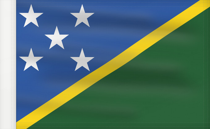 Drapeau, avec guindant renforcé : Solomon Islands	îles Salomon	Islas Salomón	Salomonen	Isole Salomone	Salomonseilanden	Ynysoedd Solomon	Oileán Sholamón	Brattagh ny h-Ellanyn Holomon	Ynysow Salamon	The Solomon Islands	Salomonovih otokih