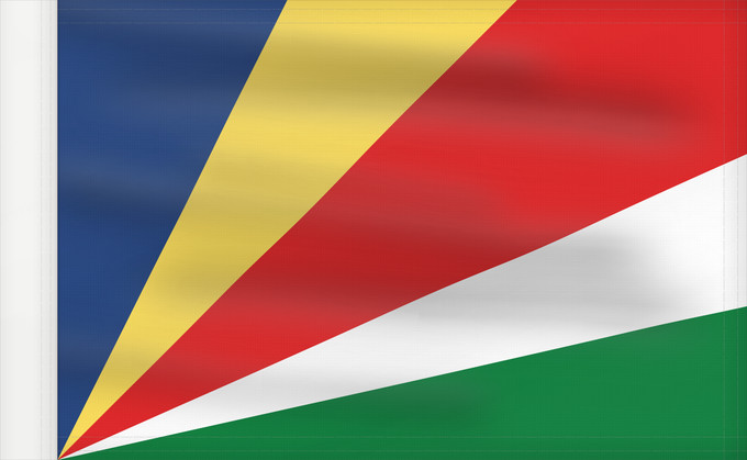 Bandera, con lado del asta reforzado: Seychelles	Seychellen	Das Seychelles	የሲሸልስ ሰንደቅ ዓላማ	علم سيشيل	La Sejŝeloj	Séiséil	Sheiseall	Seychellys	Seisellensum	Sainan i Seychelles	Флаг Сейшельских Островов	Sejšelov	Shelisheli	Quốc kỳ Seychelles