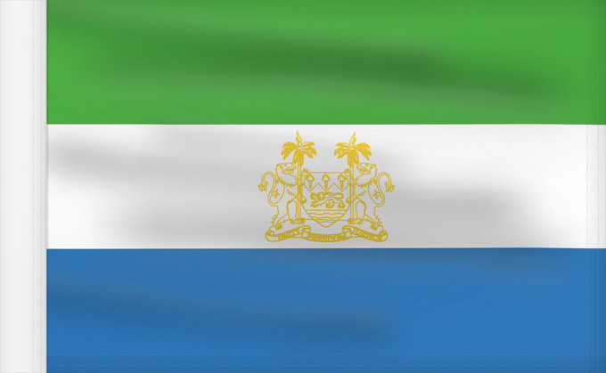 Bandera, con lado del asta reforzado: Standard of Ambassadors of Sierra Leone	Étendard des ambassadeurs de Sierra Leone	Estandarte de Embajadores de Sierra Leona	Standarte der Botschafter von Sierra Leone	Stendardo degli ambasciatori della Sierra Leone	Standard of ambassadors of Sierra Leone