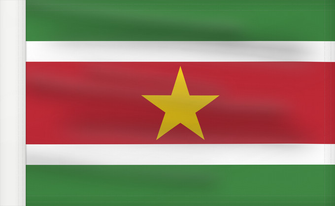 Flag, with reinforced hoist: Suriname Surinam সুরিনামের জাতীয় পতাকা Surinamo Fan Suriname सूरीनाम का ध्वज Bendéra Suriname Surinamiae Vun Surinam Unancha Surinam Styago Suriname Флаг Суринама Surinama Fraga fu den Ripoliku Sranan פאן סורינאםס
