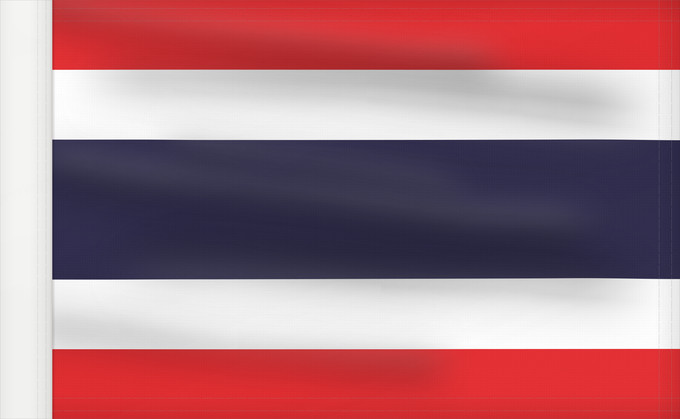 Bandera, con lado del asta reforzado: Thailand The national flag of Kingdom of Thailand; there are total of 3 colours Red represents the blood spilt to protect Thailand’s independence and often more simply described as representing the nation Thaïlande Tailandia desde el año 2017; hay en tota