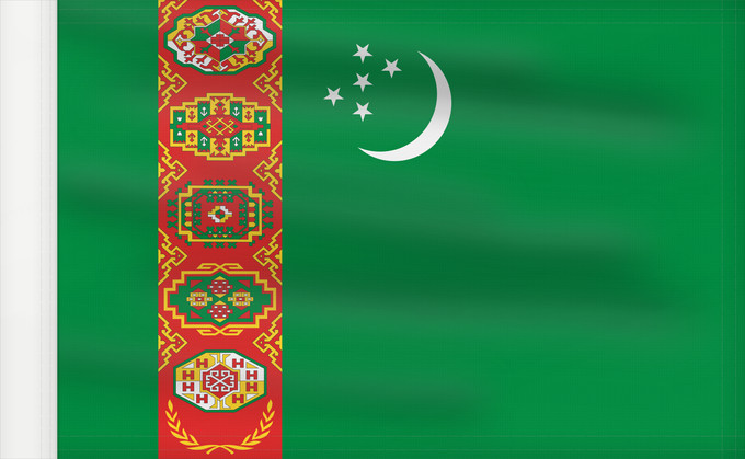 Bandera, con lado del asta reforzado: Turkmenistan	Turkmenistan !Turkménistan	Turkmenistán