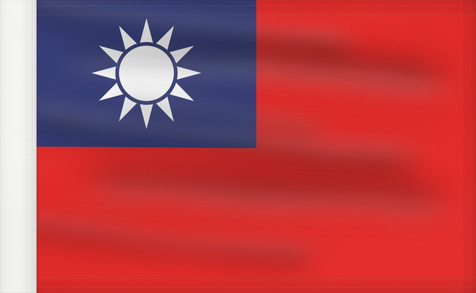 Bandera, con lado del asta reforzado: Republic of China	Republic of China  Taiwan	République de Chine	República de China	Republik China  Taiwan	Repubblica di Cina	Republiek China	República da China	Republiki Chińskiej	Lýðveldi Postaulín Flagg	علم جمهورية الصين الوطنية	ཀྲུང་ཧྭ་དམངས་ཁབ དང་ལྕོག	