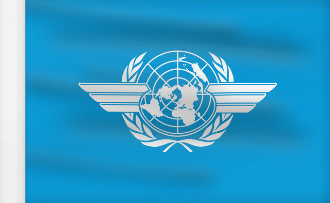 Bandera, con lado del asta reforzado: ICAO	International Civil Aviation Organization	L Organisation de l aviation civile internationale