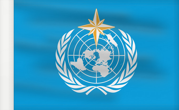Bandera, con lado del asta reforzado: World Meteorological Organization L Organisation météorologique mondiale