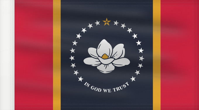 Bandera, con lado del asta reforzado: Mississippi U Mississippi Misisipi o Misisipí