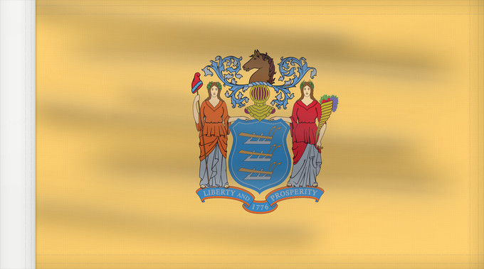 Bandera, con lado del asta reforzado: New Jersey 'État du New Jersey Nueva Jersey