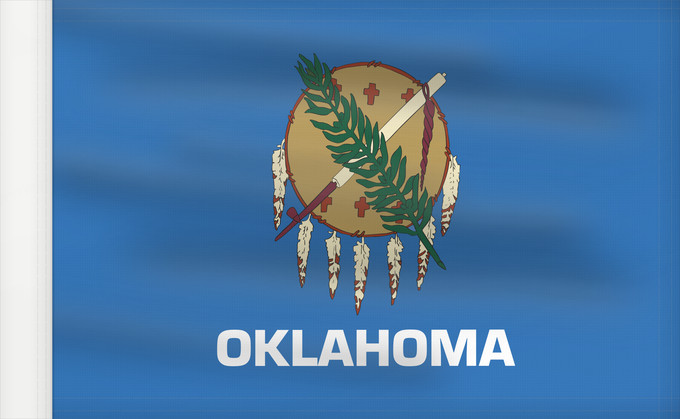 Flagge, mit verstärktem Besatzband: Oklahoma	Oklahoma, adopted in November 2006	L Oklahoma	Oklahumma nahata	ᎣᎦᎳᎰᎹ ᎦᏓᏘ	Heévâhetanéno hoohëö o	De l Oklahoma	Ka hae ‘Okalahoma	Oclahomae	Halgai Hóteel Hahoodzo bidah naatʼaʼí	Statului american Oklahoma	Флаг Оклахомы	Američke savezne države Oklah
