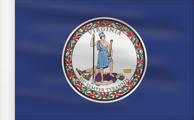 Bandera, con lado del asta reforzado: Virginia Commonwealth of Virginia, adopted in February 1950 Virginie Stanowa Wirginii Banniel stad Virginia ᏩᏥᏂ ᎦᏓᏘ Ka hae Wilikinia Virginiae, MCML Bijíniyah Hahoodzo bidah naatʼaʼí Wirschini Флаг Виргинии Američke savezne države Virginie