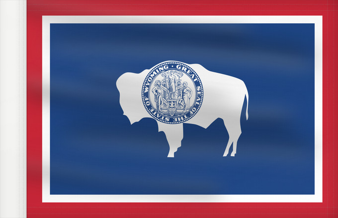 Flagge, mit verstärktem Besatzband: Wyoming	Ka hae Waiomina	Vyominae	Wááʼóómii Hahoodzo bidah naatʼaʼí	Флаг Вайоминга	Američke savezne države Vajoming