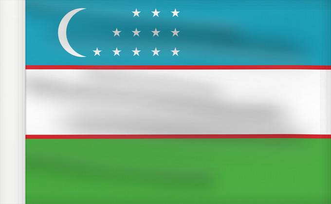 Bandera, con lado del asta reforzado: Uzbekistan	Ouzbékistan	República de Uzbekistán	Usbekistan	Repubblica dell Uzbekistan	Oezbekistan	Nacional da República do Uzbequistão	علم جمهورية أوزبكستان	Özbəkistan Respublikasının Dövlət	Дзяржаўны Сцяг Рэспублікі Ўзбекістан	Дзяржаўны Сьцяг Рэспублікі Ў