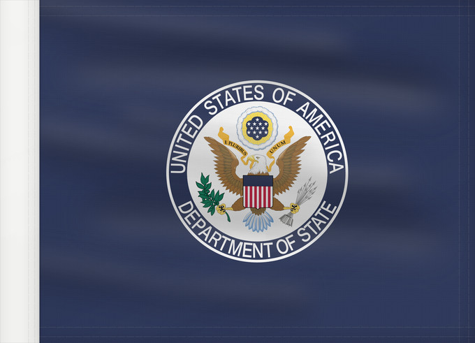 Drapeau, avec guindant renforcé : United States Department of State Département d'État des États-Unis Departamento de Estado de los Estados Unidos Außenministerium der Vereinigten Staaten Dipartimento di Stato degli Stati Uniti