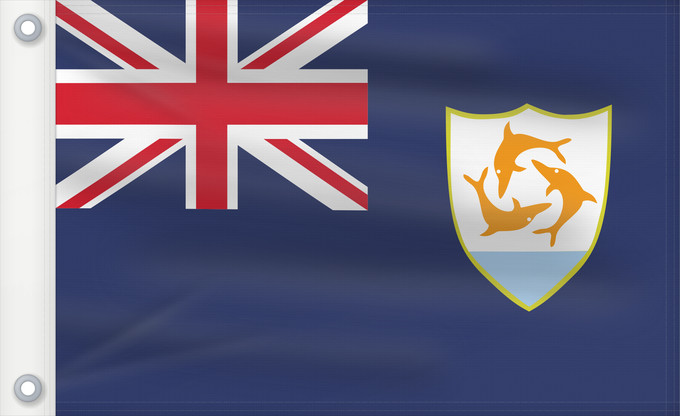 Bandera, con dos ojales metálicos y lado del asta reforzado: Anguilla Anguila Anguillas flag taget i brug den 30. maj 1990 - RGB farverne Флаг Ангильи