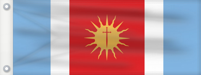 Bandera, con dos ojales metálicos y lado del asta reforzado: Provincia de Santiago del Estero	Santiago del Estero Province	province de Santiago del Estero	provincia de Santiago del Estero	Santiago del Estero (Provinz)	provincia di Santiago del Estero	Santiago del Estero, Argentina