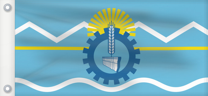 Bandera, con dos ojales metálicos y lado del asta reforzado: Provincia del Chubut Chubut Province, Argentina Province de Chubut Chubut (Provinz) Provincia di Chubut
