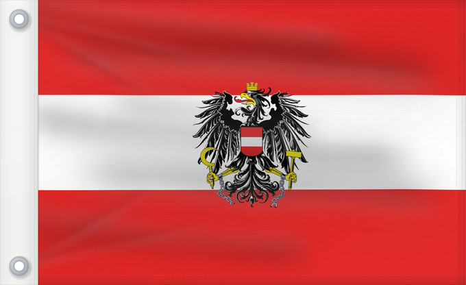 Bandera, con dos ojales metálicos y lado del asta reforzado: Austria	L Autriche	Österreichs	D Austria	Oostenrijk	Áustria	Austrii	Östareichische Flaggn	Austrije	D Àustria	Rakouská vlajka	Austria lipp	Itävallan	HOstaire	Ausztria	Austriacum	Austrijas	Ta  l-Awstrija	Østerrikes flagg	Det austerrikske flagget	Stago Estre