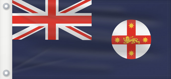 Drapeau, avec deux œillets métalliques et guindant renforcé : New South Wales	And government ensign  internal waters only  of New South Wales	Nouvelle-Galles du Sud	Nueva Gales del Sur	New South Wale	Nuovo Galles del Sud