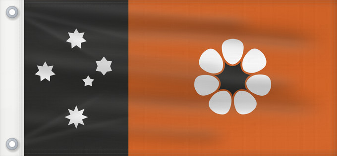 Drapeau, avec deux œillets métalliques et guindant renforcé : Northern Territory	Northern Territory  adopted on July 1, 1978 on the first day of self-government  was designed by the Australian artist Robert Ingpen	Territoire du Nord	Territorio del Norte