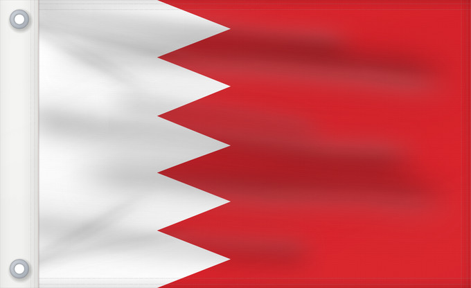 Bandera, con dos ojales metálicos y lado del asta reforzado: Bahrain	Bahreïn	Baréin	Bahrein	علم البحرين	Bahreina	Bahrainin	Флаг Бахрейна	Bahrajna	Bahrains	Прапор Бахрейну	Quốc kỳ Bahrain