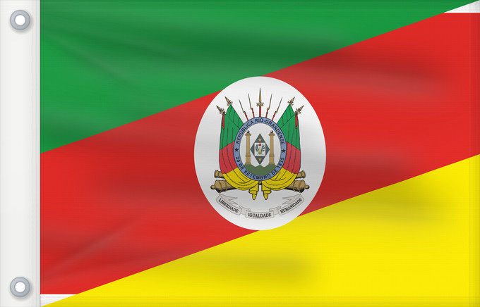 Bandera, con dos ojales metálicos y lado del asta reforzado: Rio Grande do Sul	State of Rio Grande do Sul, Brazil	Río Grande del Sur	Estado do Rio Grande do Sul, Brasil