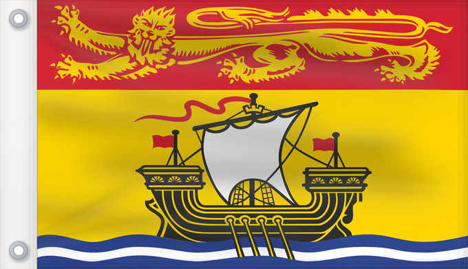 Bandera, con dos ojales metálicos y lado del asta reforzado: New Brunswick New Brunswick Nouveau-Brunswick Nuevo Brunswick Nuovo Brunswick Banniel proviñs New Brunswick
