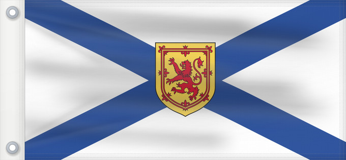 Drapeau, avec deux œillets métalliques et guindant renforcé : Nova Scotia Nouvelle-Écosse Nueva Escocia Banniel proviñs Skos-Nevez Nova Scotia