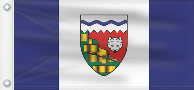 Bandera, con dos ojales metálicos y lado del asta reforzado: Northwest Territories	Territoires du Nord-Ouest	Territorios del Noroeste	Nordwest-Territorien	Territori del Nordovest	Banniel Tiriadoù ar Gwalarn, Kanada	ᓄᓇᑦᓯᐊᖅ ᓴᐃᒻᒪᑎ