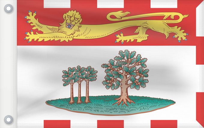Bandera, con dos ojales metálicos y lado del asta reforzado: Prince Edward Island	L Île-du-Prince-Édouard	Isola del Principe Edoardo	Banniel Enez ar Priñs Edouarzh
