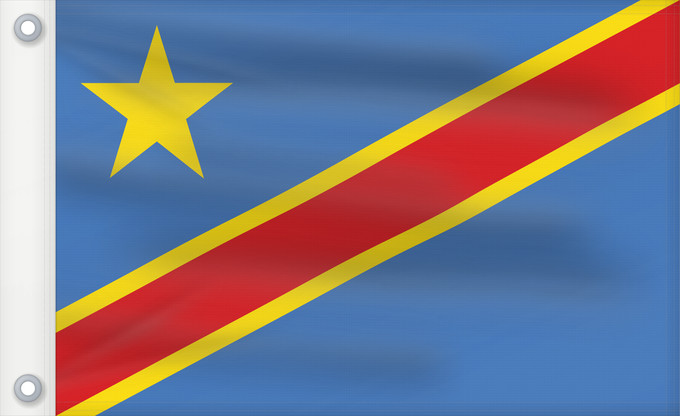 Bandera, con dos ojales metálicos y lado del asta reforzado: Democratic Republic of the Congo	The national flag of the Democratic Republic of the Congo	La République démocratique du Congo	Rep. Dem. del Congo	Demokratischen Republik Kongo	Repubblica Democratica del Congo	Democratische Republiek Congo	علم جمهورية الك