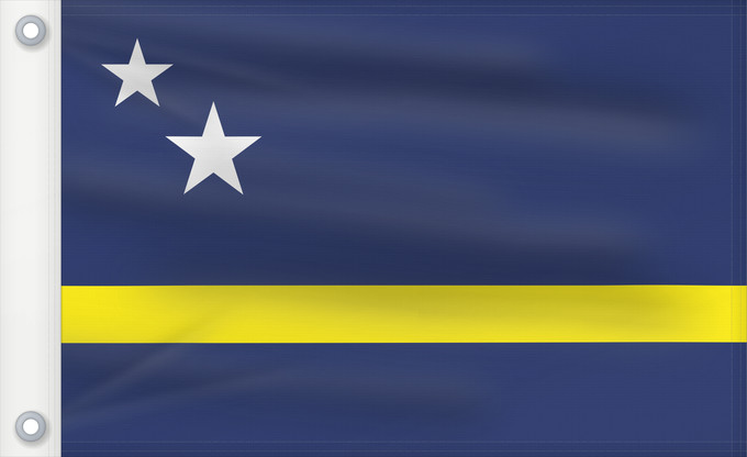 Drapeau, avec deux œillets métalliques et guindant renforcé : Curaçao Curazao Curacao Curaçao is a blue field with a horizontal yellow stripe slightly below the midline and two white