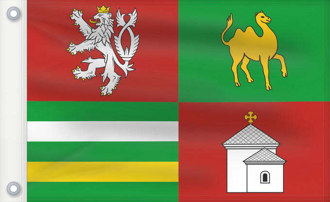 Bandera, con dos ojales metálicos y lado del asta reforzado: Plzen Region	Plzeň Region	Région de Plzeň	Región de Pilsen	„Region Pilsen