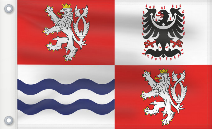 Bandera, con dos ojales metálicos y lado del asta reforzado: Central Bohemian Region Région de Bohême centrale Región de Bohemia Central Mittelböhmische Region