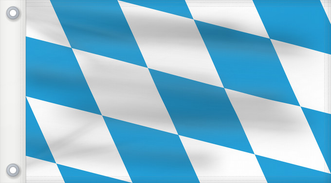 Bandera, con dos ojales metálicos y lado del asta reforzado: Bavaria  lozengy	The lozengy variant of the flag of Bavaria	Bavaria	Die Rautenflagge des Freistaates Bayern seit 1971. Das Seitenverhältnis ist nicht vorgegeben	Baviera	Bavorska