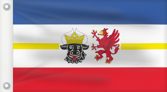 Bandera, con dos ojales metálicos y lado del asta reforzado: Mecklenburg-Western Pomerania	Mecklenburg-Vorpommern	Mecklembourg-Poméranie-Occidentale	Mecklemburgo-Pomerania Occidental	Meclemburgo-Pomerania Anteriore