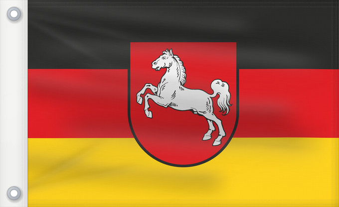 Bandera, con dos ojales metálicos y lado del asta reforzado: Lower Saxony	Baja Sajonia	Niedersachsen	Bassa Sassonia